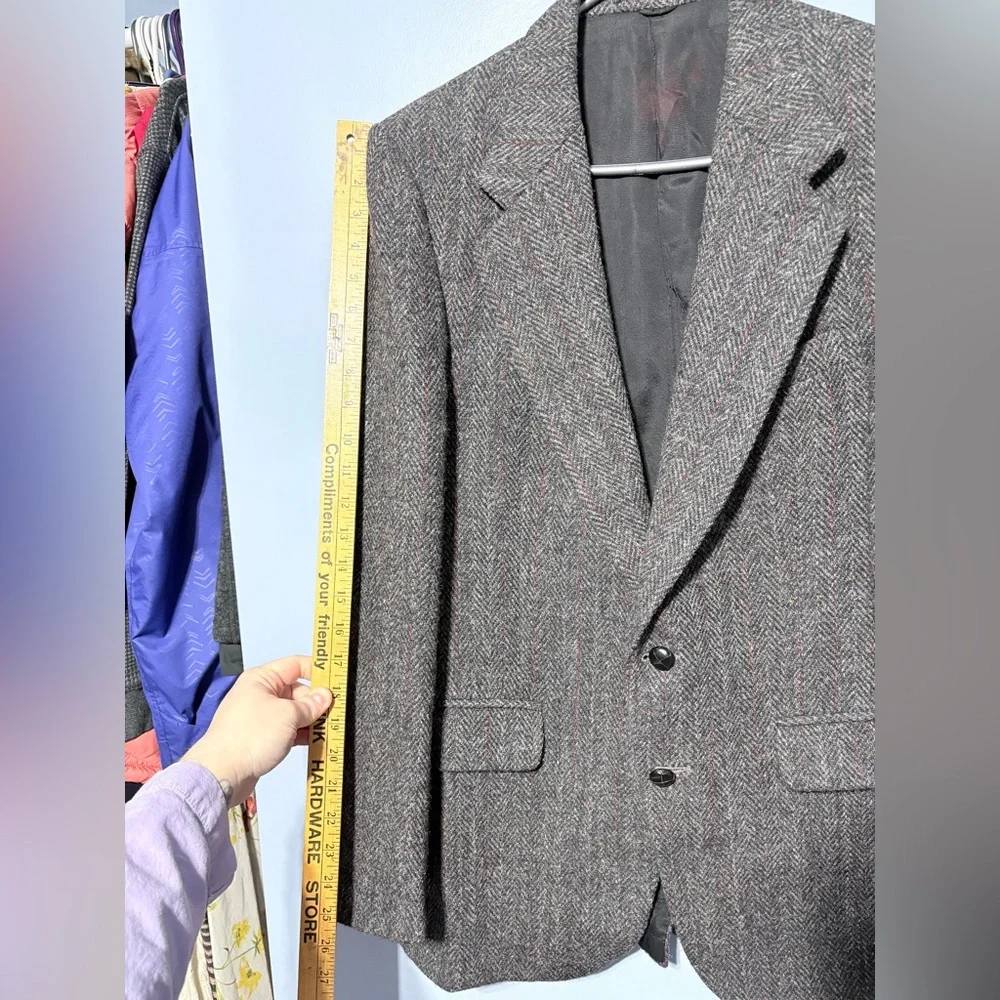 Elegant charcoal and brown with burgundy pinstripe Men's Blazer - Picture 14 of 15
